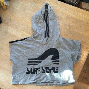 Gray & Black Surf Style Cropped Sleeveless Hoodie with Black Logo